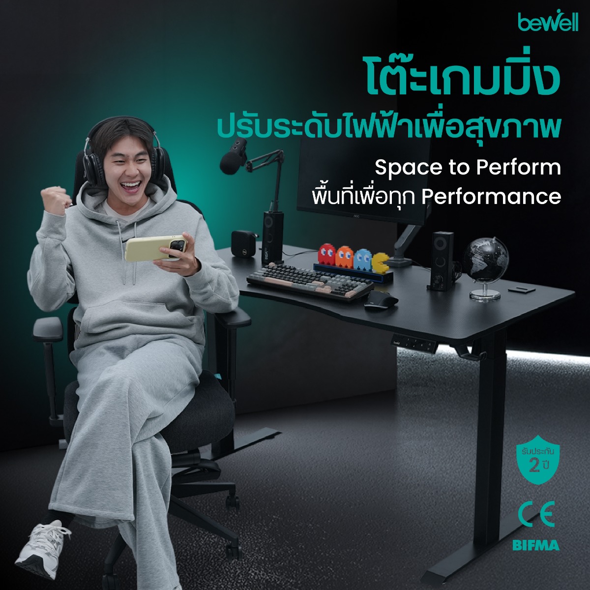 อุปกรณ์เสริมที่วางแก้ว ที่แขวนหูฟัง และรางเก็บสายไฟ โต๊ะเกมมิ่ง Bewell