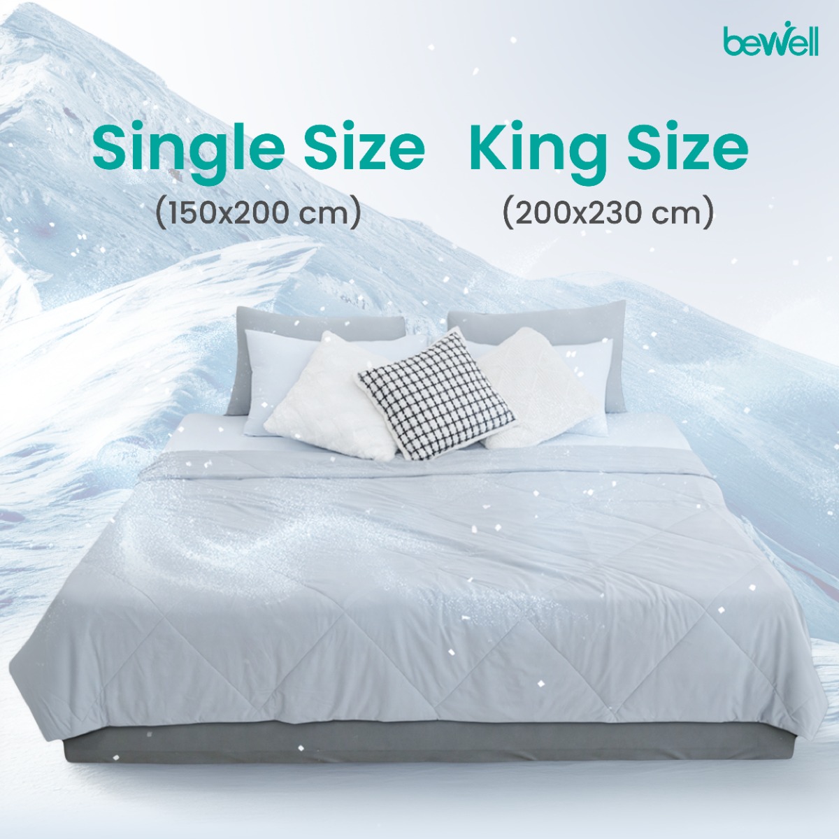 Bewell ผ้าห่มเย็นอัจฉริยะ ขนาด 200x230 cm. สำหรับเตียง 5 ฟุตขึ้นไป มี 2 สี ฟ้าและเทา