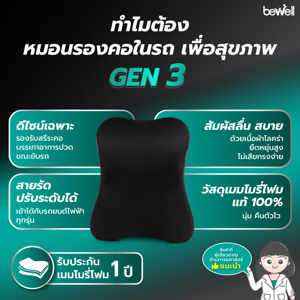 หมอนรองคอในรถ เพื่อสุขภาพ GEN 3 สำหรับรถยนต์ไฟฟ้า | Car Neck Cushion Gen 3
