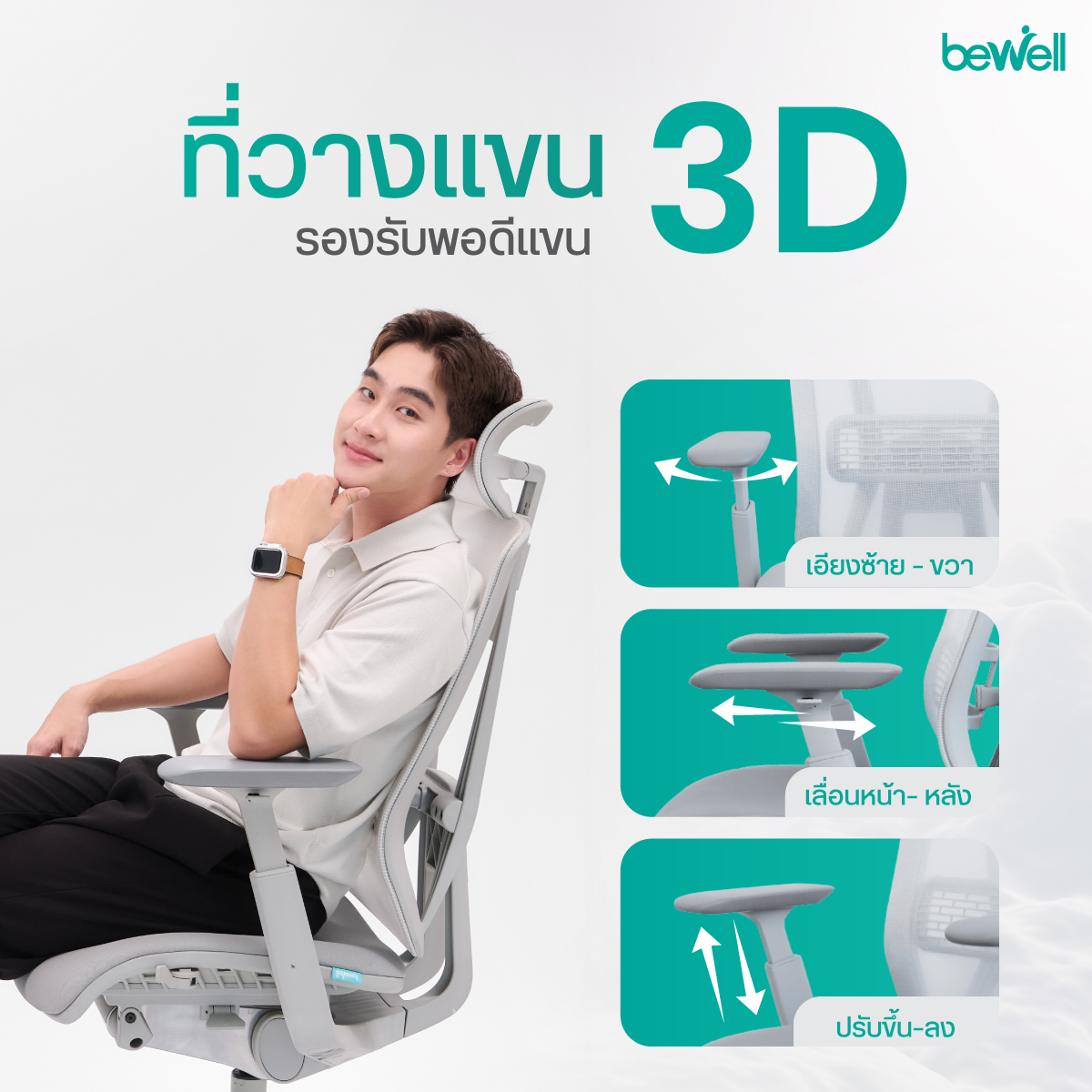 Bewell Enfold Cool ที่ดันหลัง Lumbar Support และพนักพิงศีรษะปรับระดับได้