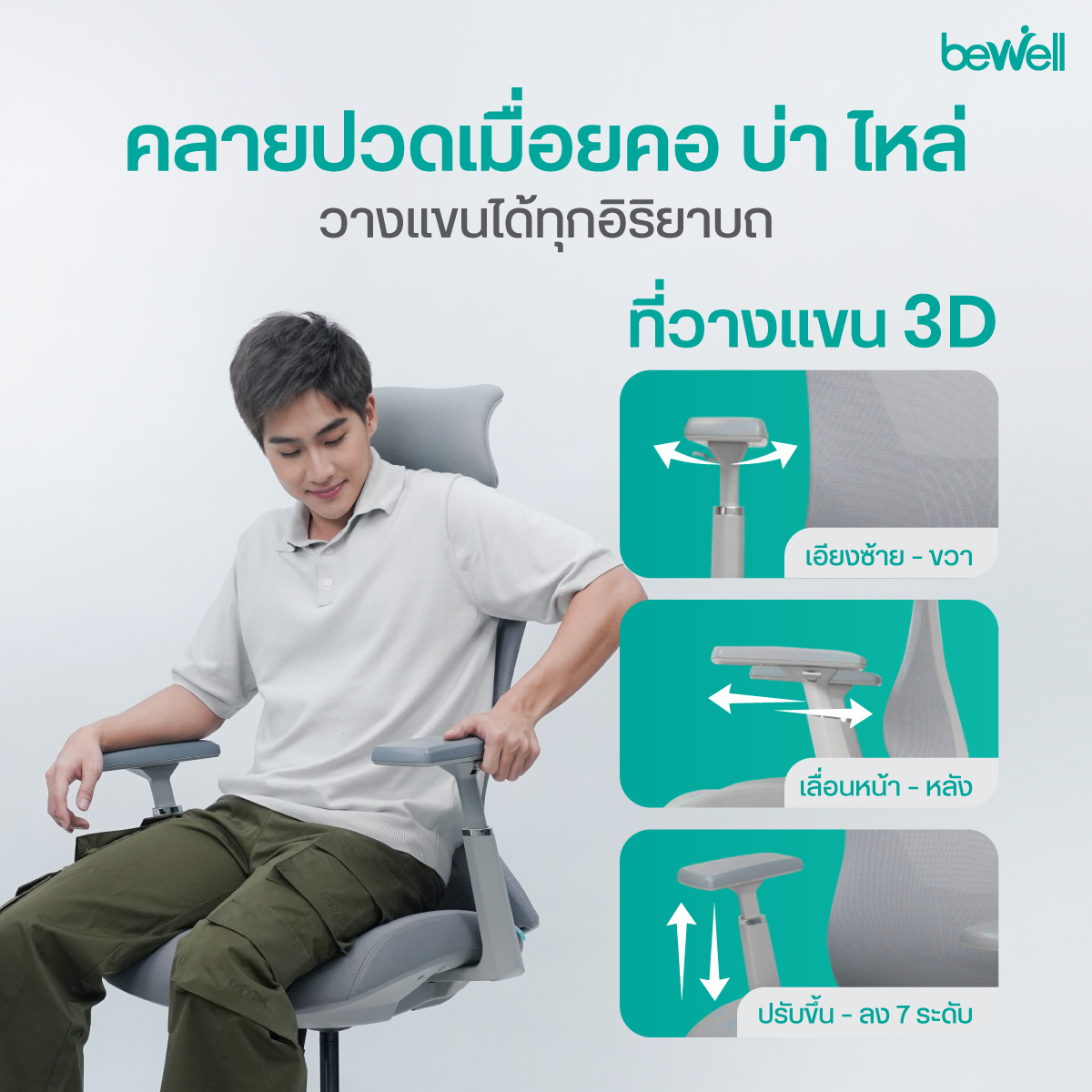 Bewell Foster Plus พนักพิงศีรษะขนาดใหญ่ ปรับระดับได้ 7 ระดับ
