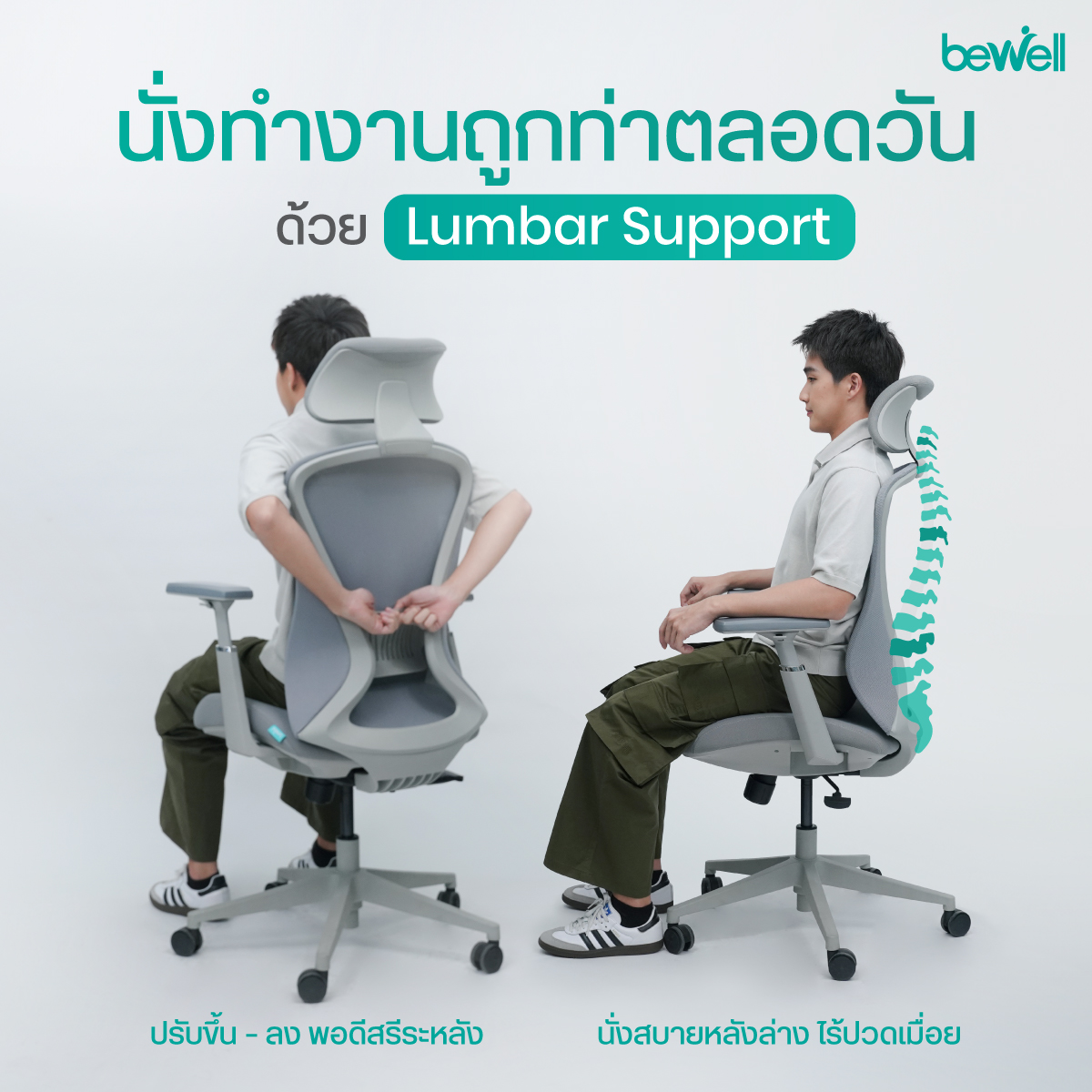 Bewell Foster Plus Lumbar Support ปรับระดับความสูงและพนักพิงตาข่ายระบายอากาศ