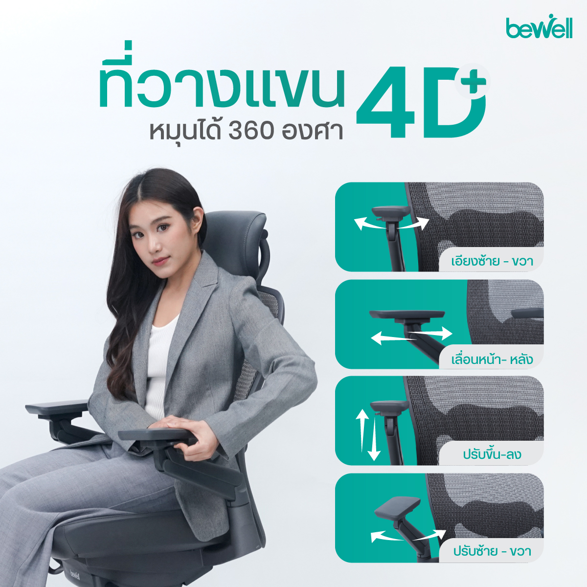 พนักพิงศีรษะเมมโมรี่โฟมปรับองศาได้ Bewell ENCLOSE PLUS