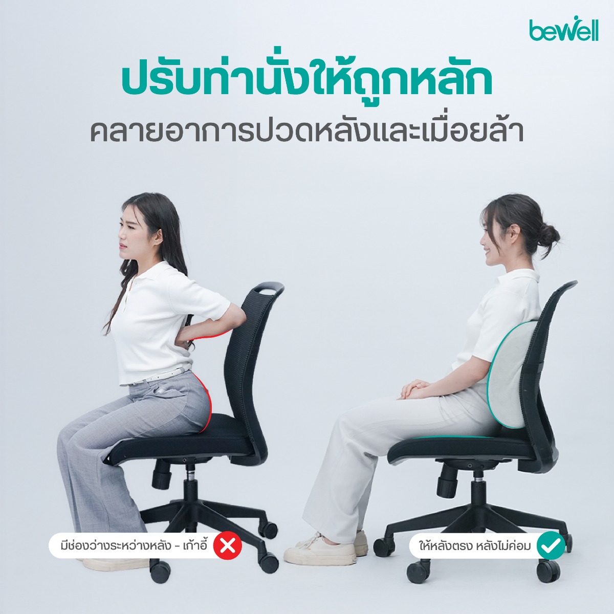 Bewell เบาะรองหลัง Size L ช่วยปรับแนวแถวของกระดูกสันหลังให้อยู่ในแนวตรง