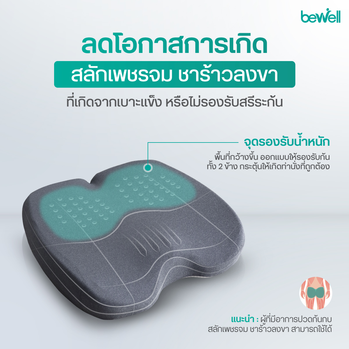 Bewell Ergo-Cushion Plus Thigh Support Slope มุมลาดลงคลายกล้ามเนื้อขา
