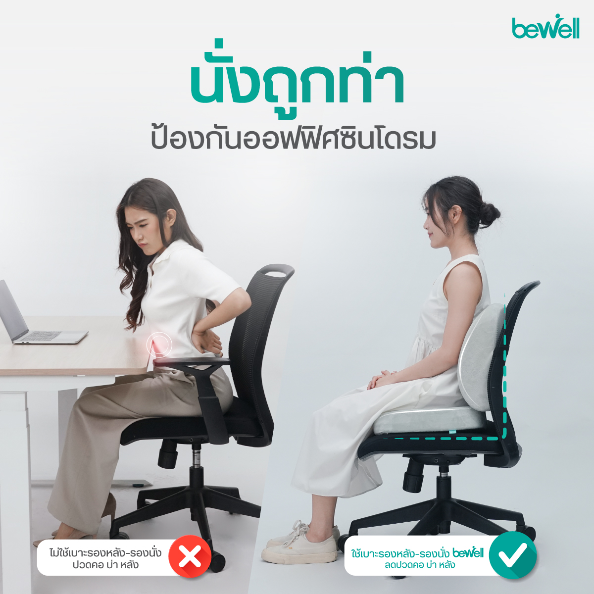 ระบบสายรัดปรับระดับและปุ่มกันลื่น Anti-slip ของเบาะเพื่อสุขภาพ Bewell