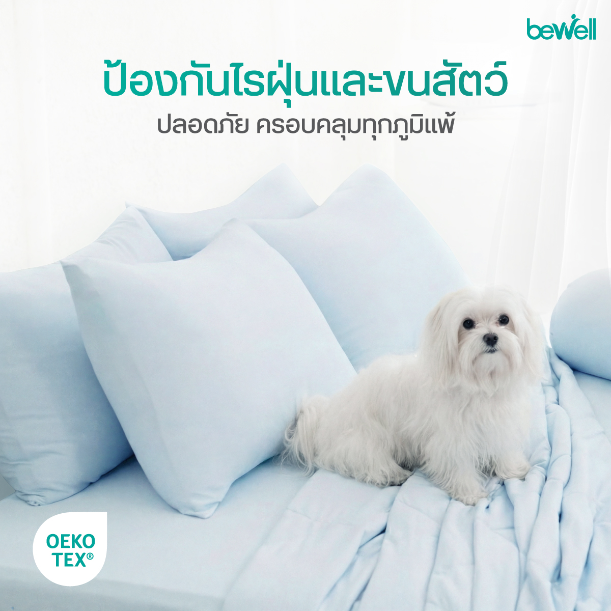 Bewell ปลอกหมอนเย็น Pet Friendly อ่อนโยน กันไรฝุ่น
