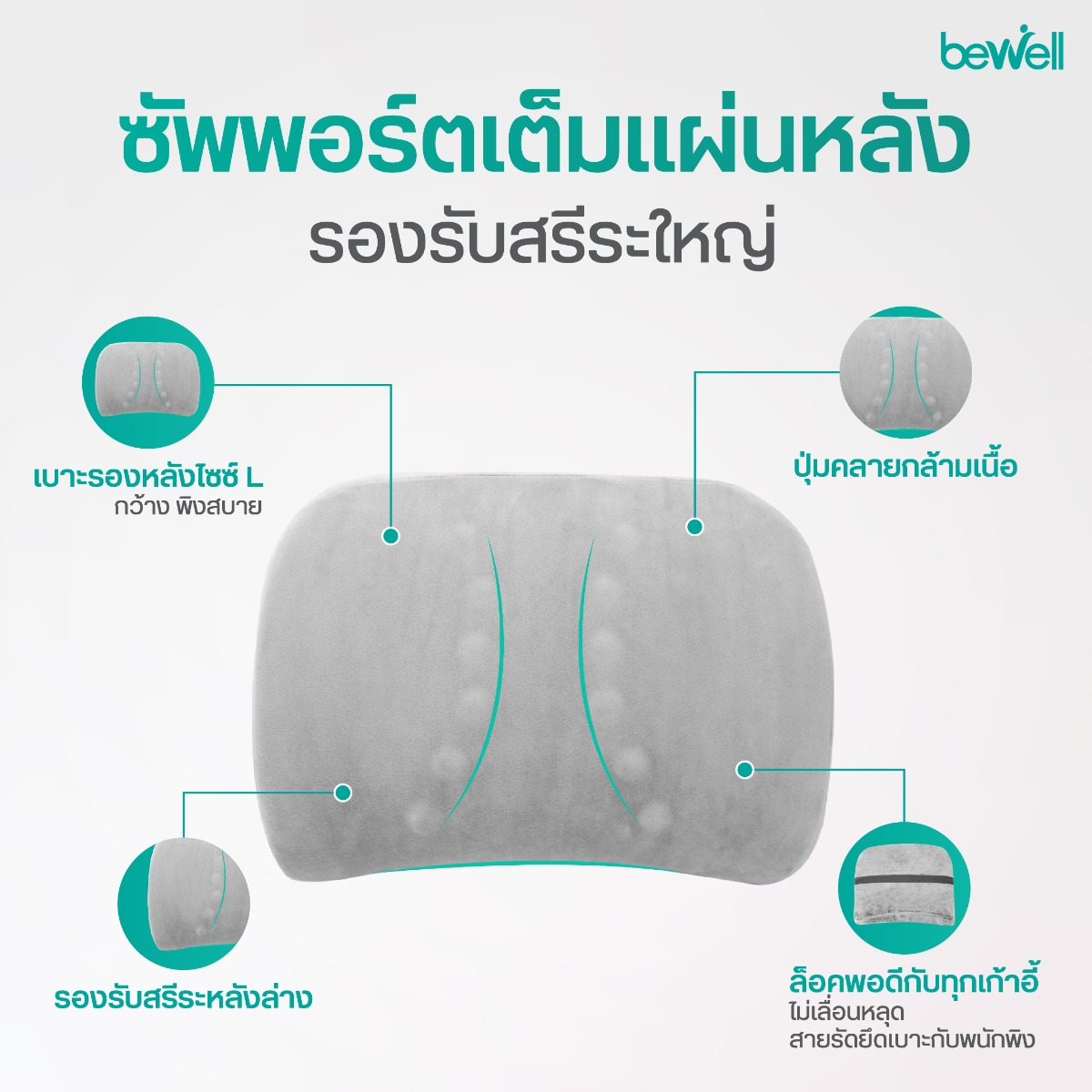 เบาะรองหลัง Bewell ไซส์ L พิงเต็มหลัง คลายปวดเมื่อย