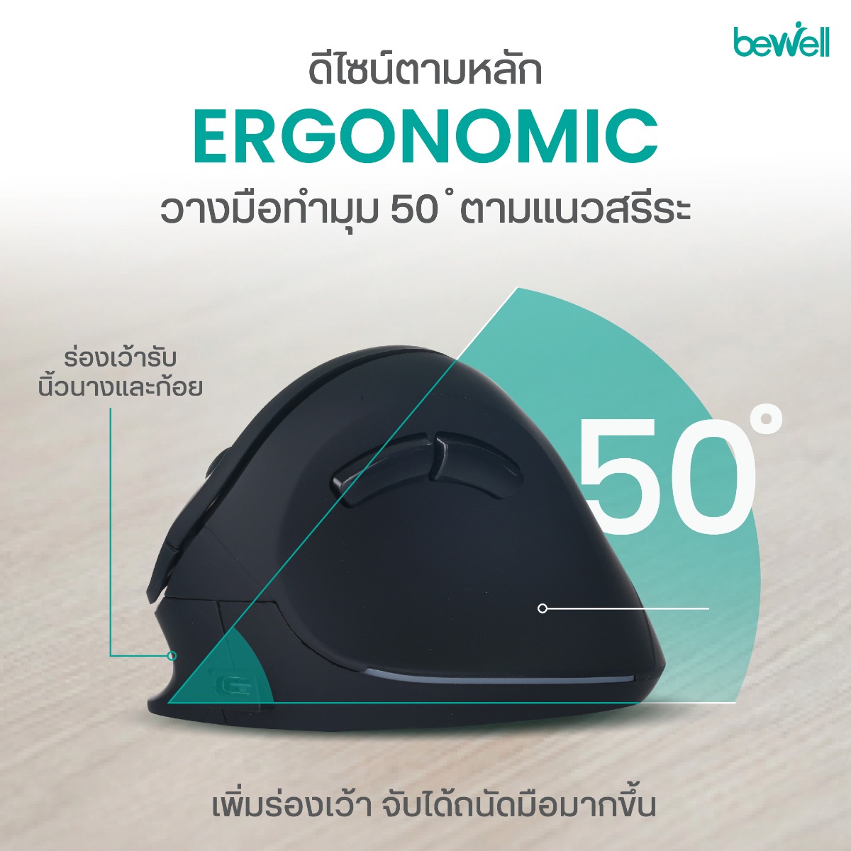 Bewell Vertical Mouse เมาส์แนวตั้งไร้สายเพื่อสุขภาพ ออกแบบสำหรับคนมือใหญ่