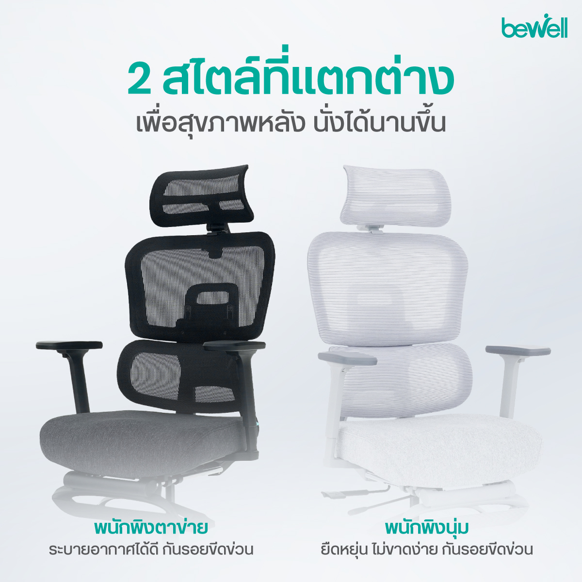 Bewell ENLIGHT 3D Armrest และระบบเอนหลัง Recline Lock