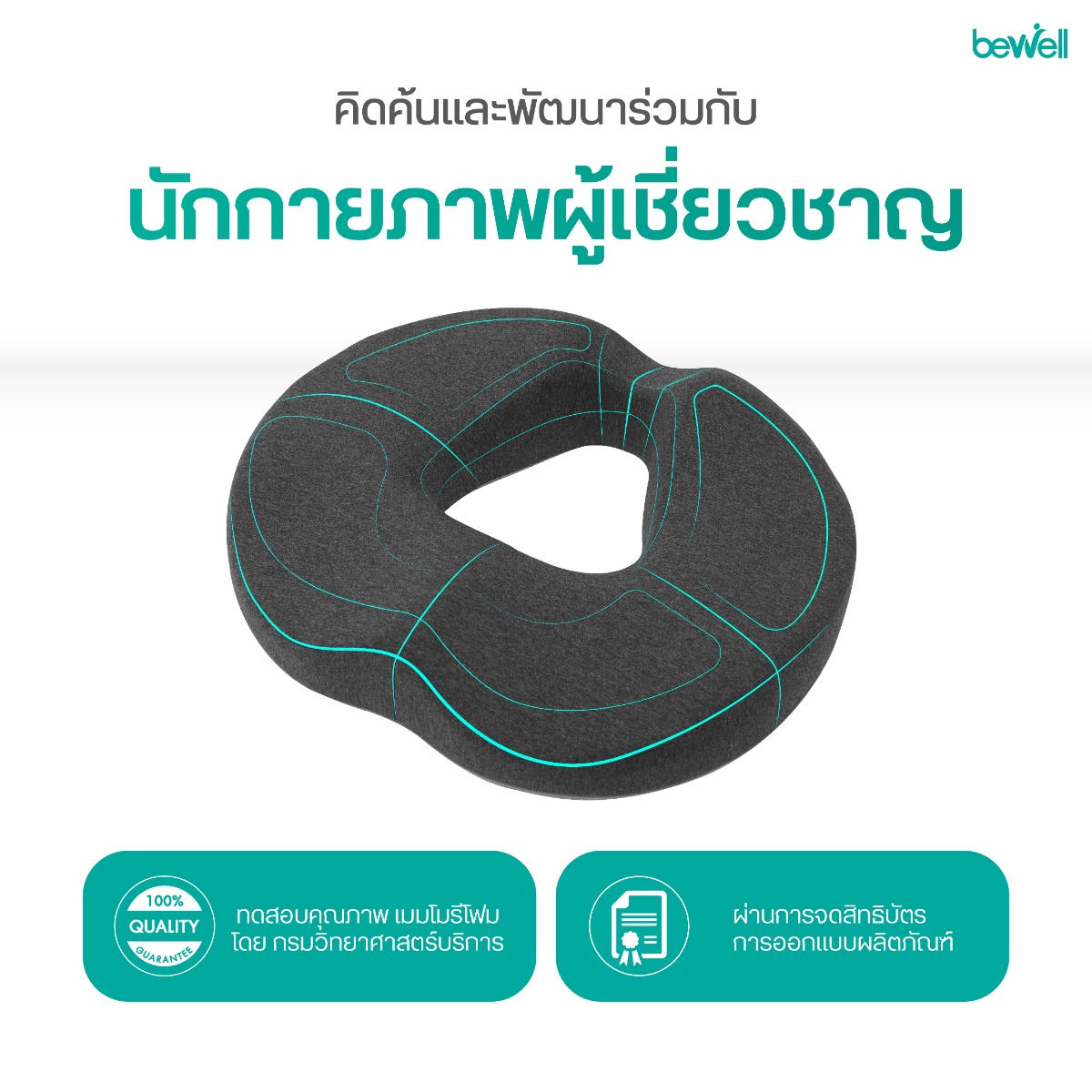 ปลอกผ้า Cotton ถอดซักได้ พร้อมปุ่มกันลื่นใต้เบาะ Bewell ErgoLoop