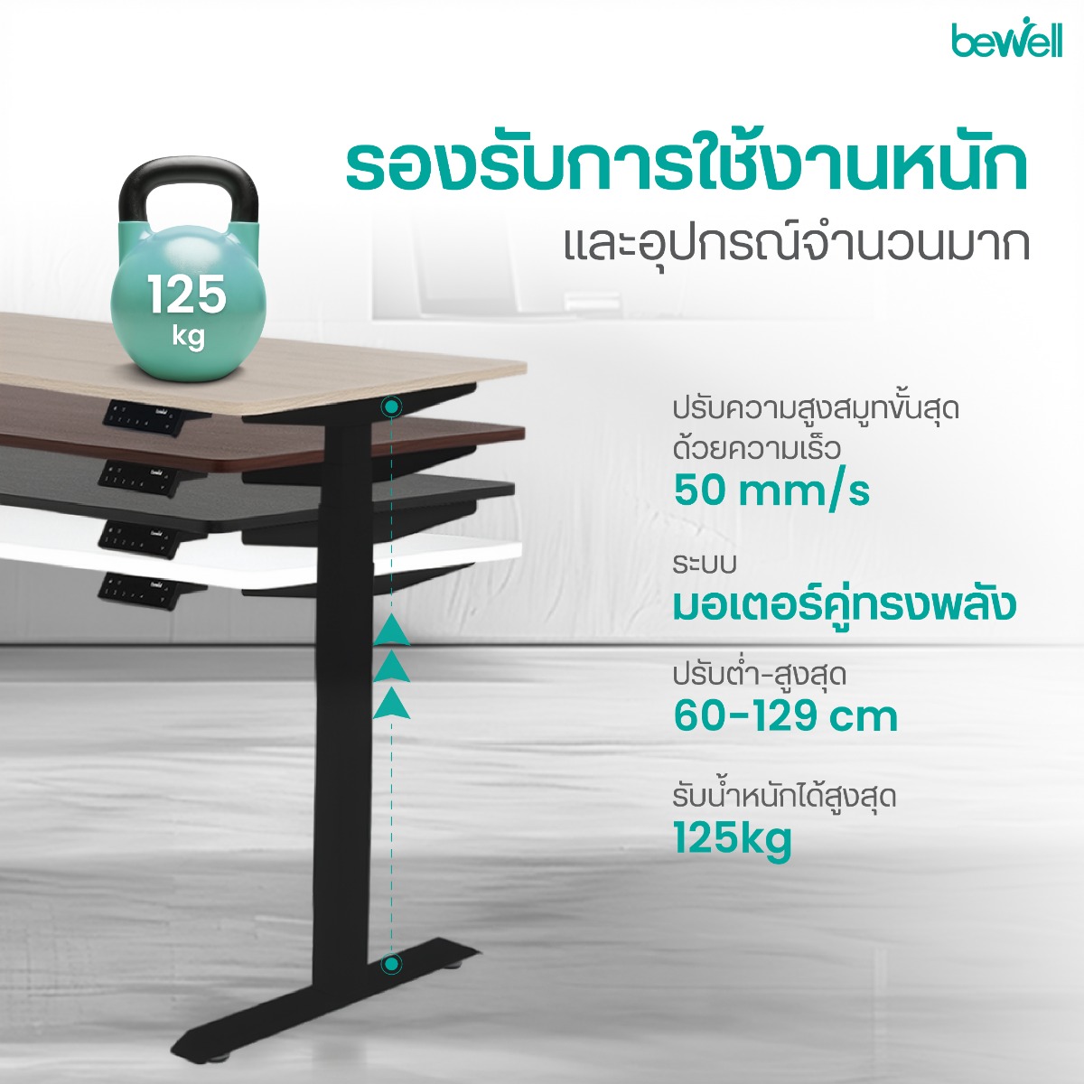 โต๊ะปรับระดับเพื่อสุขภาพ Bewell มีหลายขนาดและสีให้เลือก