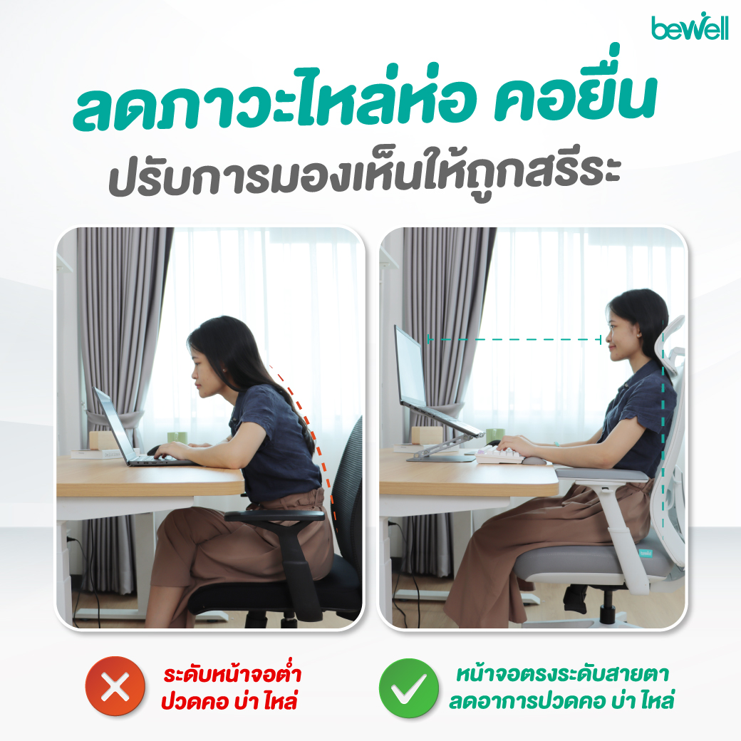 Bewell แท่นวางโน๊ตบุ๊คเพื่อสุขภาพ ช่องระบายอากาศ 5 ช่อง