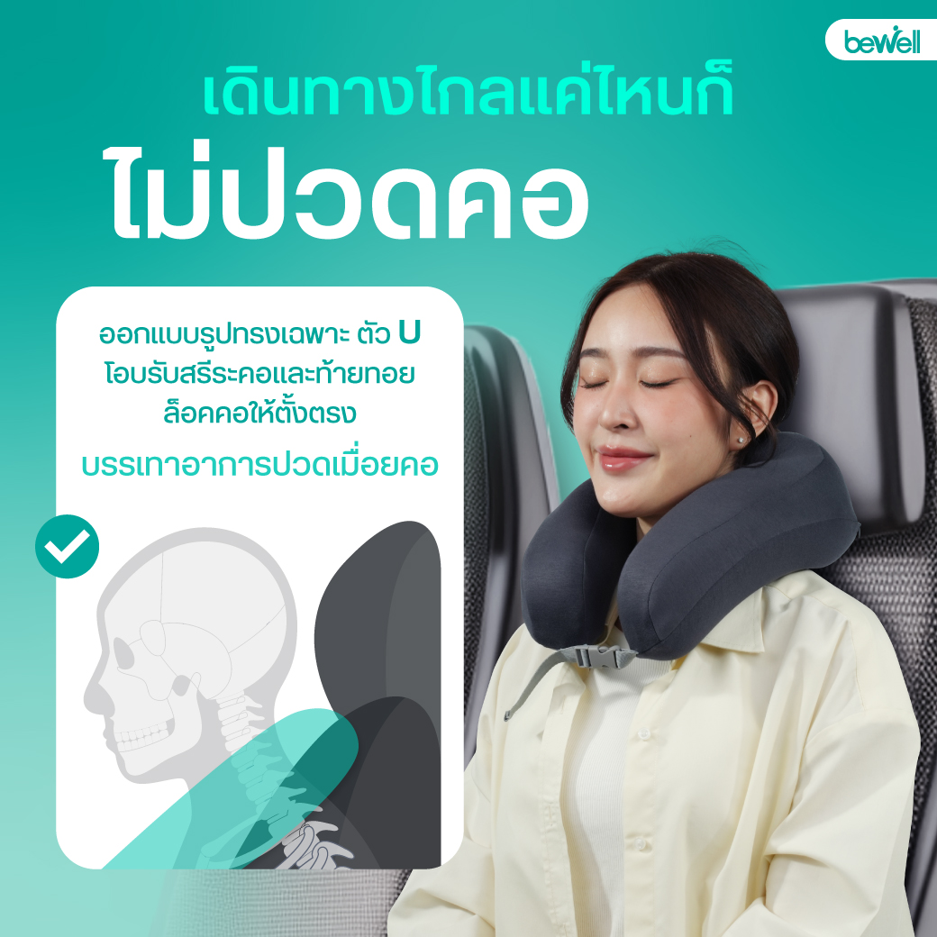 เนื้อวัสดุ Premium Memory Foam นุ่มแน่นคืนตัวไว ของ Bewell FlexiFold Neck Pillow