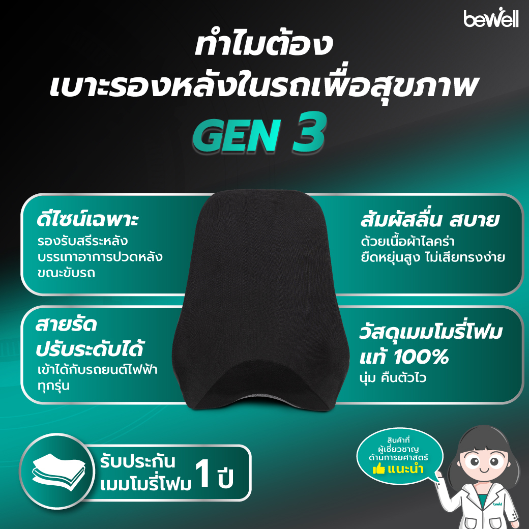 เบาะรองหลังในรถ เพื่อสุขภาพ GEN 3 สำหรับรถยนต์ไฟฟ้า | Car Back Cushion Gen 3