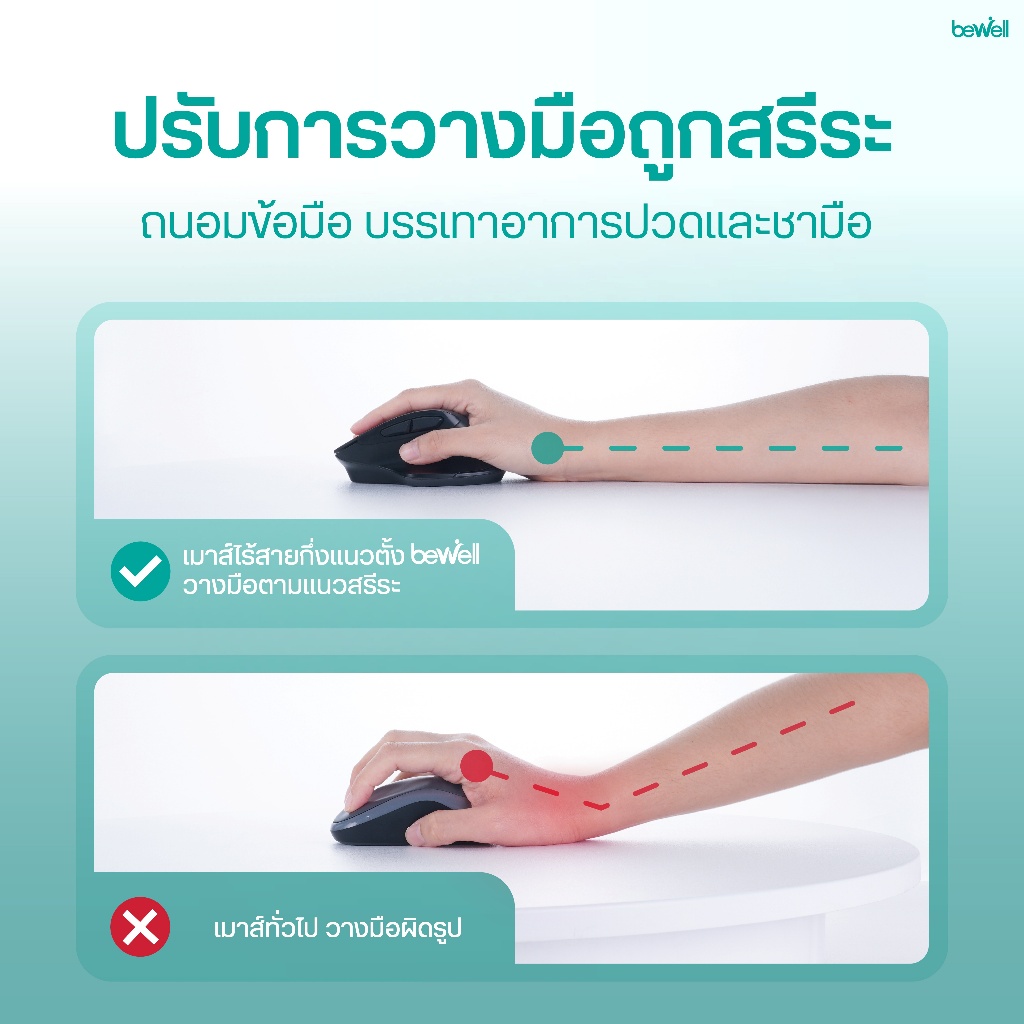 รุ่นตัวเลือก Bewell เมาส์กึ่งแนวตั้ง แบบชาร์จไฟและใส่ถ่าน