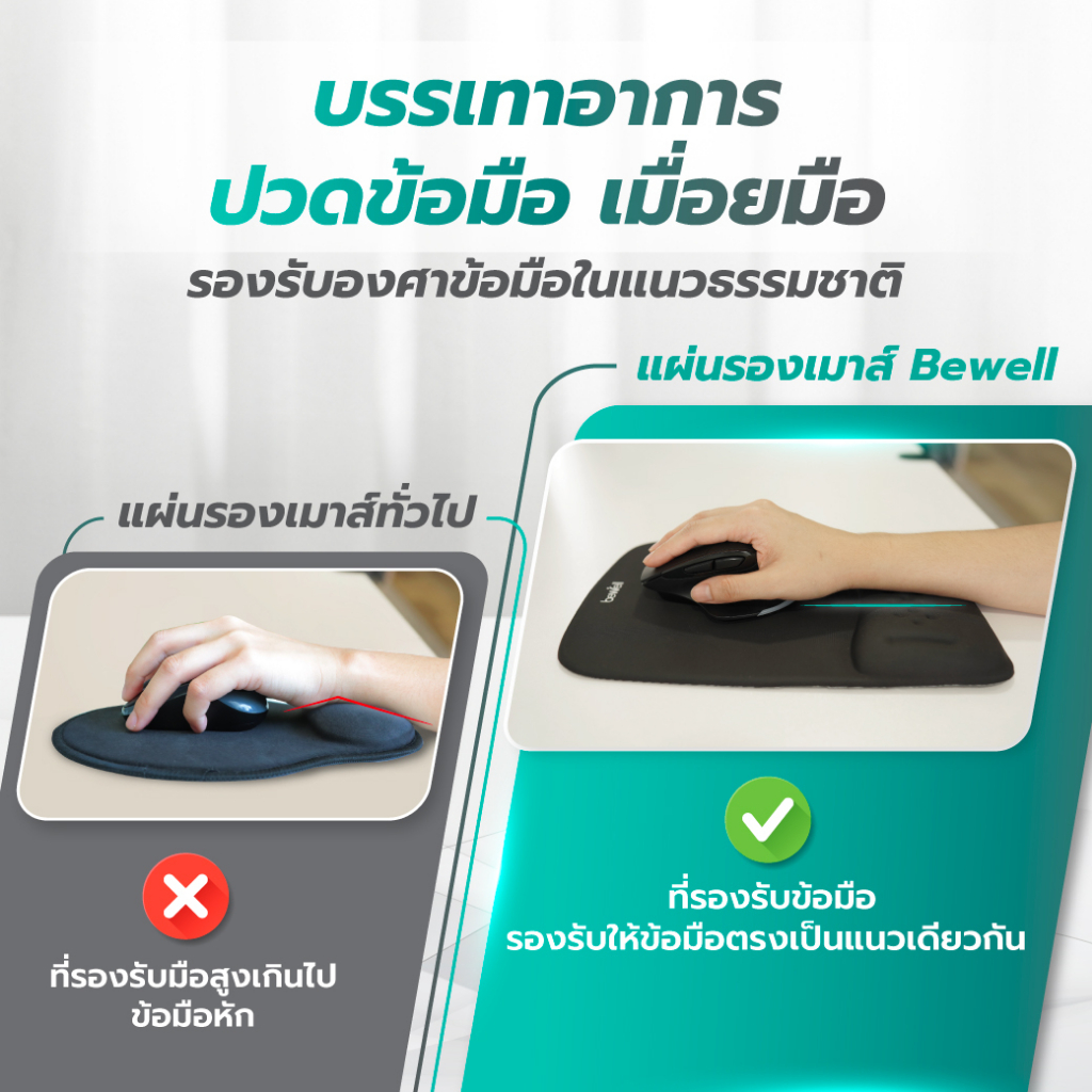 Bewell เซตแผ่นรองเมาส์และแผ่นรองข้อมือคีย์บอร์ด Ergonomics Plus ออกแบบโดยนักกายภาพบำบัด