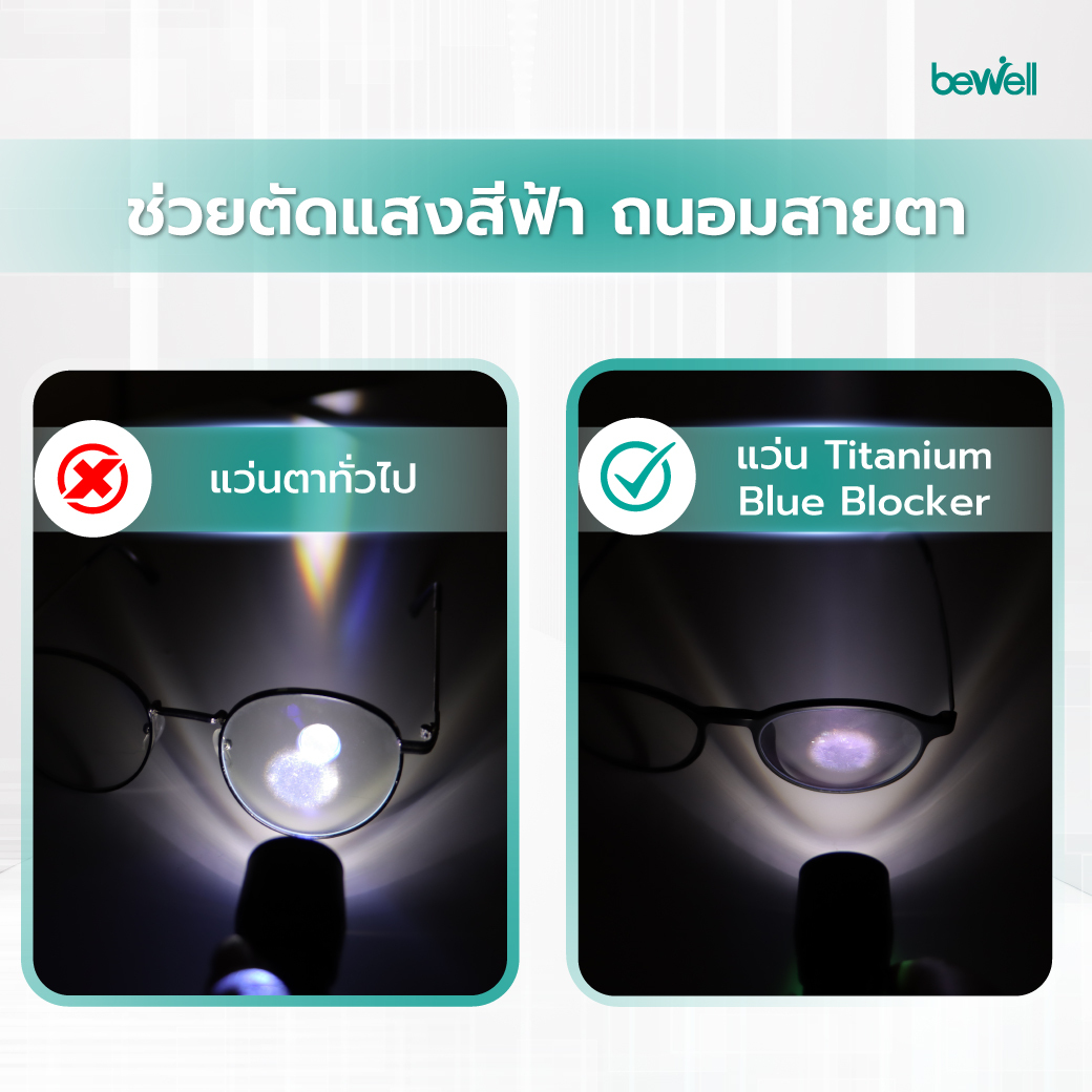 กรอบแว่นไทเทเนียมยืดหยุ่นสูง บิดงอได้ คืนรูปได้ดี Bewell Titanium Blue Blocker