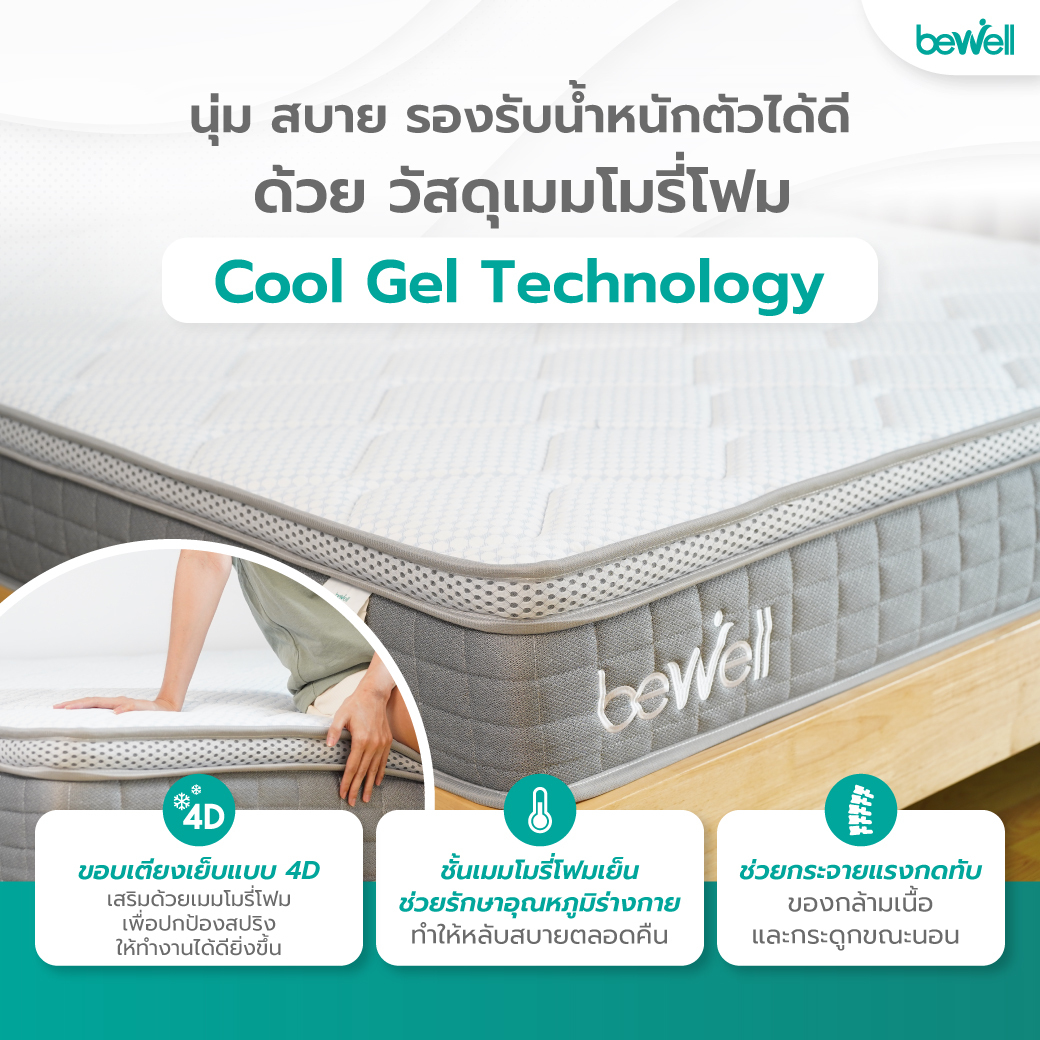 โครงสร้างที่นอน Bewell รองรับน้ำหนักได้สูงถึง 150-180 kg ต่อสปริง
