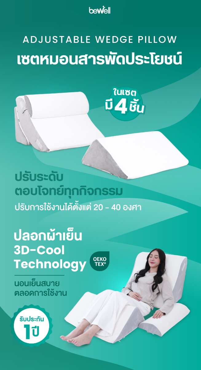 Bewell Adjustable Wedge Pillow Set 4 Pieces Cool Fabric