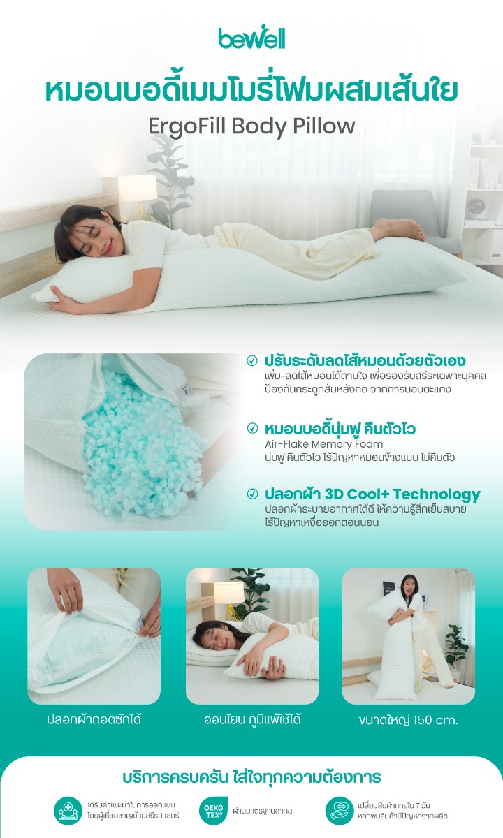 Bewell ErgoFill Body Pillow Adjustable Memory Foam Fiber Blend