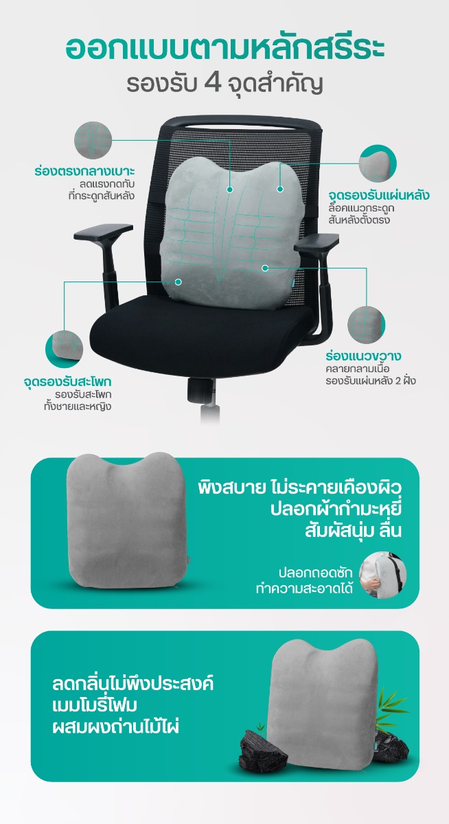 Bewell Ergonomic Back Cushion Memory Foam