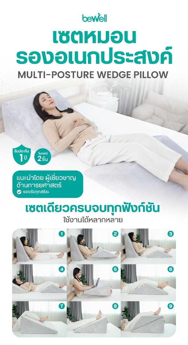 Bewell Multi-posture Wedge Pillow Set for Acid Reflux