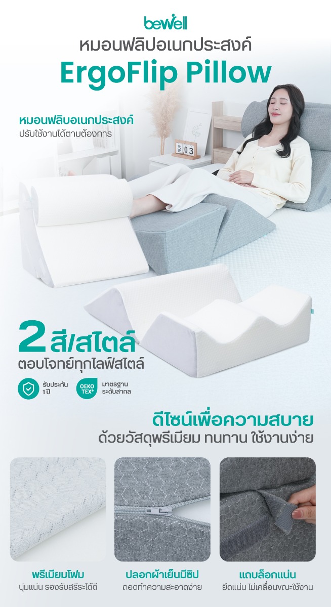 Bewell ErgoFlip Pillow 3-Way Multi-use