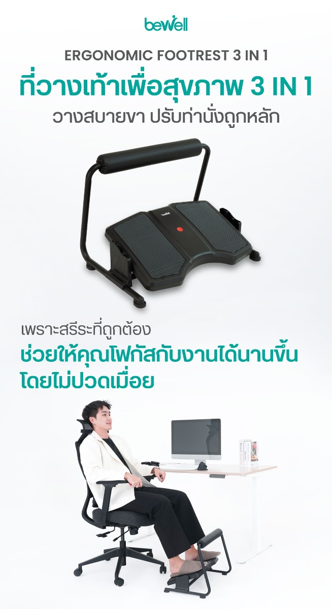 Bewell Ergonomic Footrest 3 in 1 Adjustable