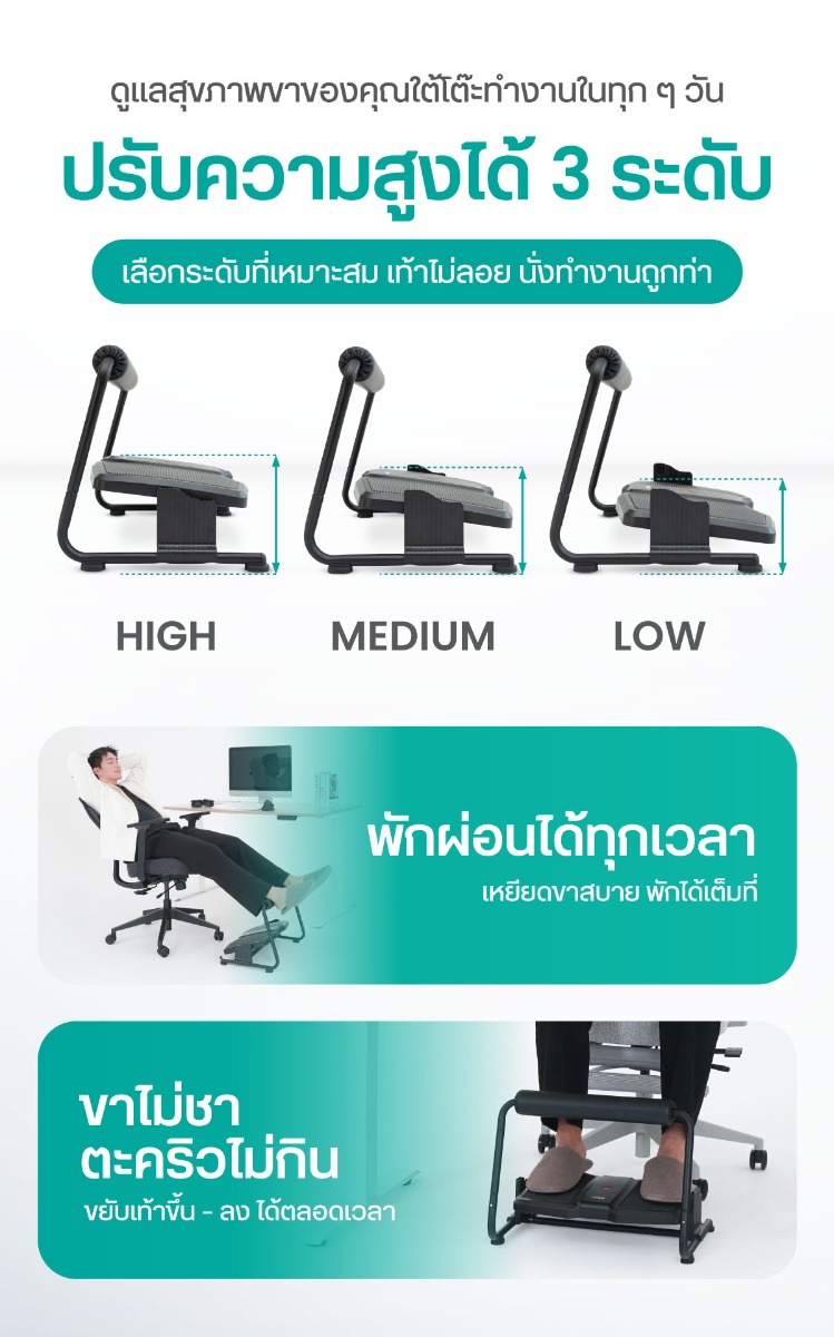 Bewell Ergonomic Footrest 3 in 1 Adjustable