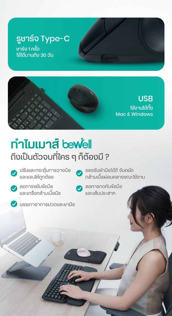 Bewell Vertical Mouse for Small Hand Silent Click