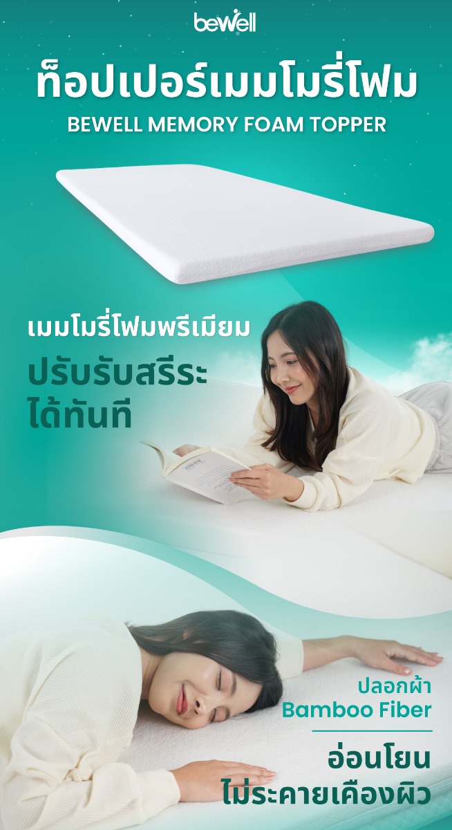 Bewell CloudFill Memory Foam Topper Bamboo Fiber