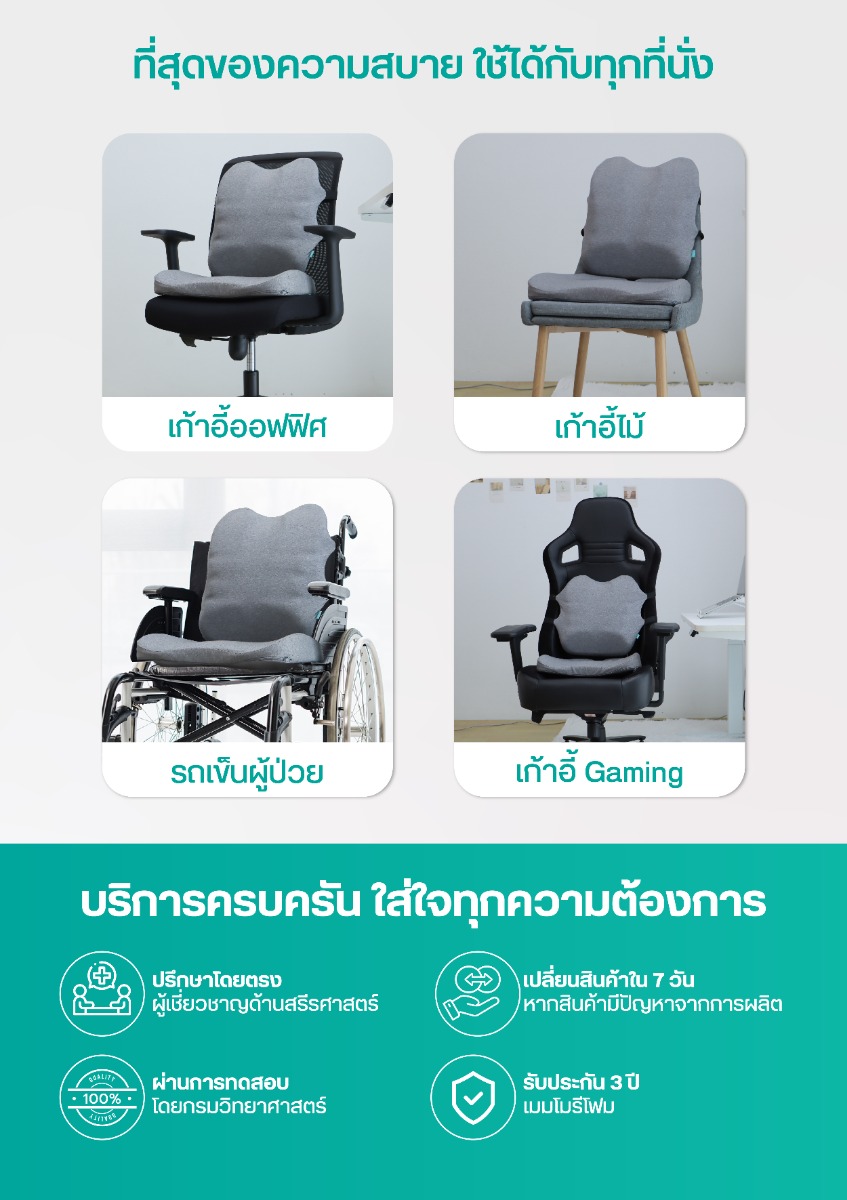 Bewell Ergocushion Series เบาะรองหลัง รองนั่ง พัฒนาร่วมกับนักกายภาพ เมมโมรี่โฟมชาโคล รองรับหลังได้ดีกว่าเดิม