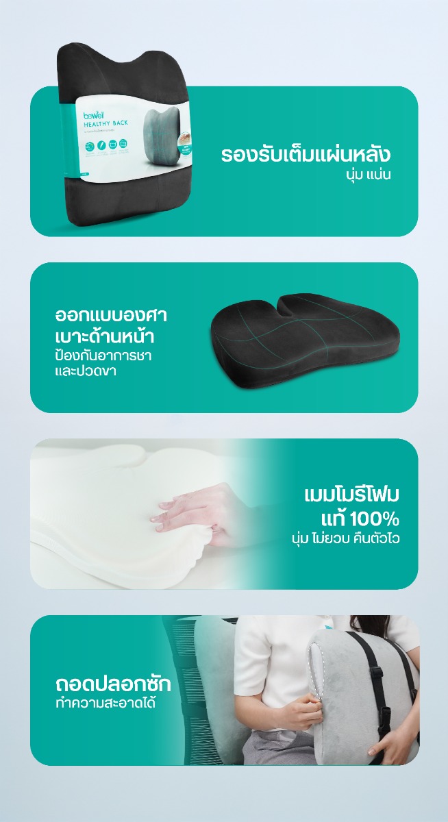 Set เบาะรองหลังทรงสูง พร้อมเบาะรองนั่งเพื่อสุขภาพ รุ่น Gentle Soft Plush
