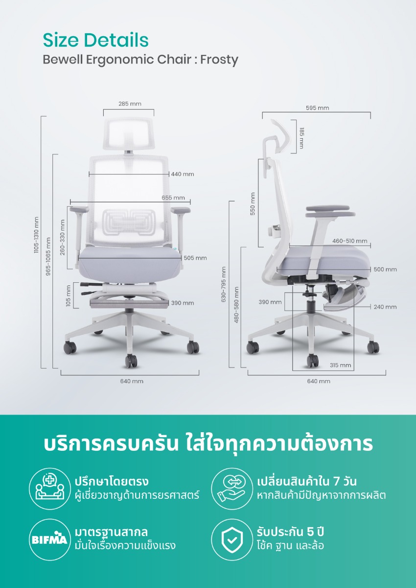 Bewell Frosty Ergonomic Chair with Footrest