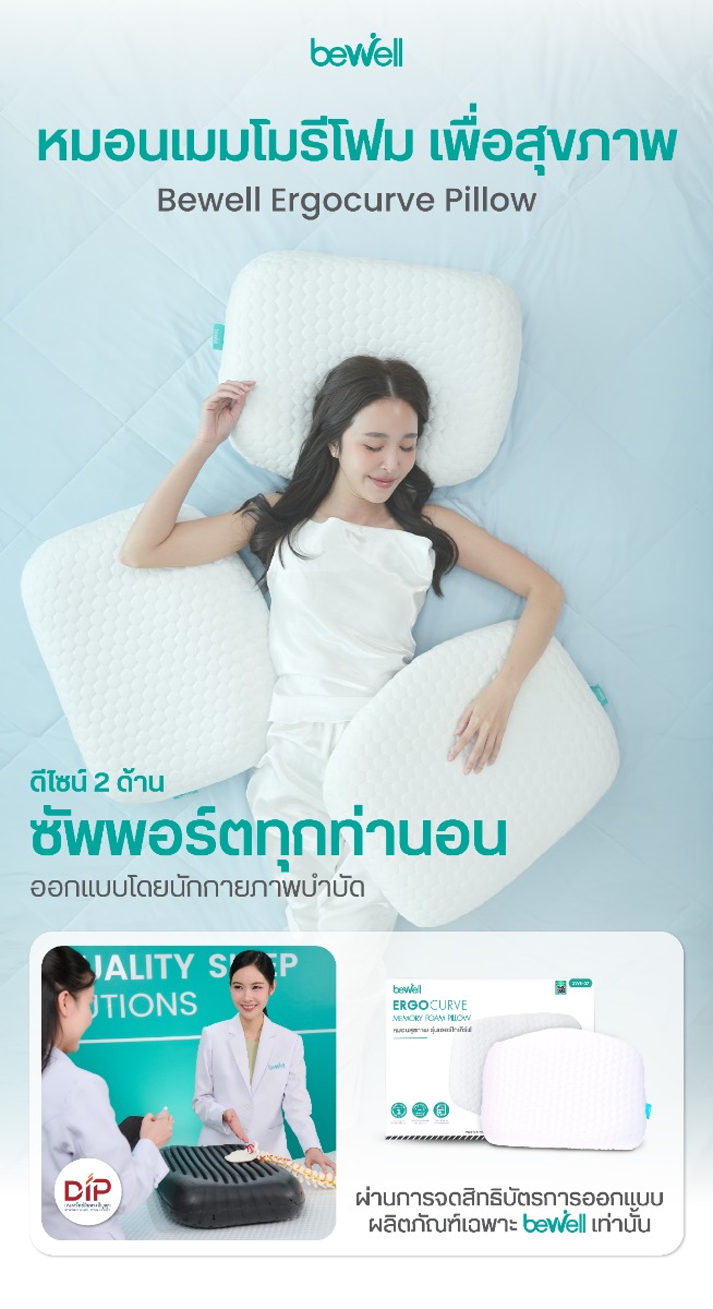 Bewell ErgoCurve Memory Foam Pillow Neck Support