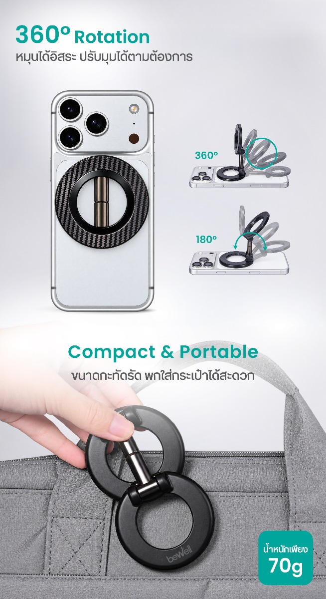 Bewell Double-Sided Magnet Phone Holder คุณสมบัติ
