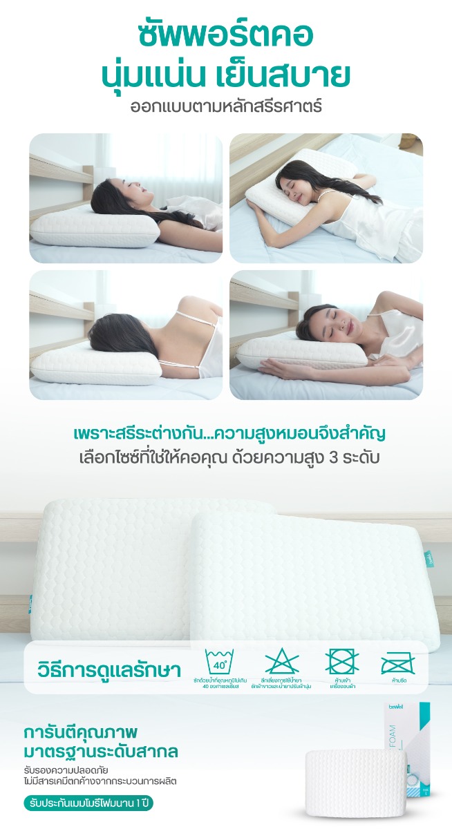 Bewell Healthy Memory Foam Pillow 2in1 Cover S M L